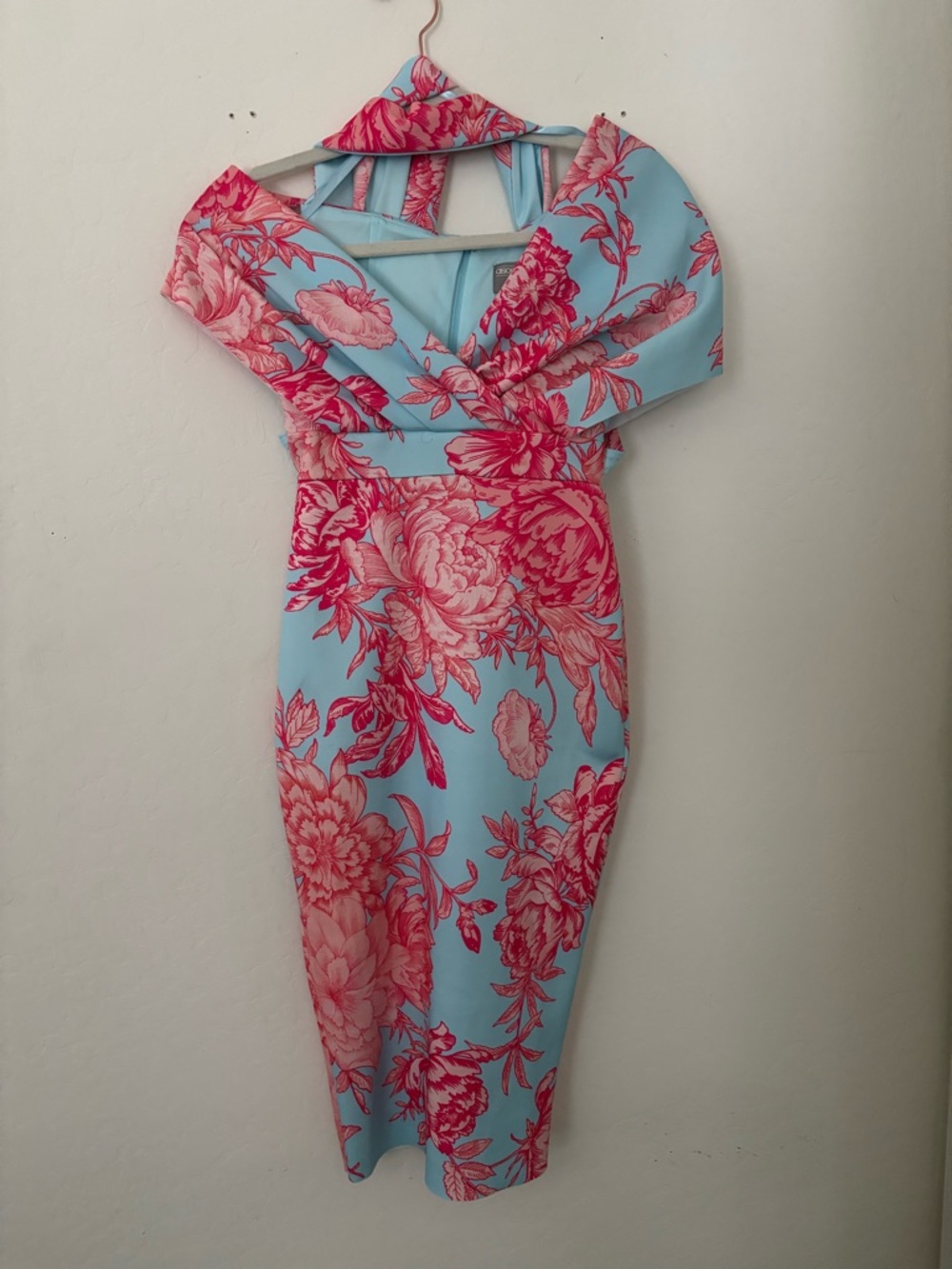 ASOS Off Shoulder Floral Midi Dress Size 2 Scuba Bodycon